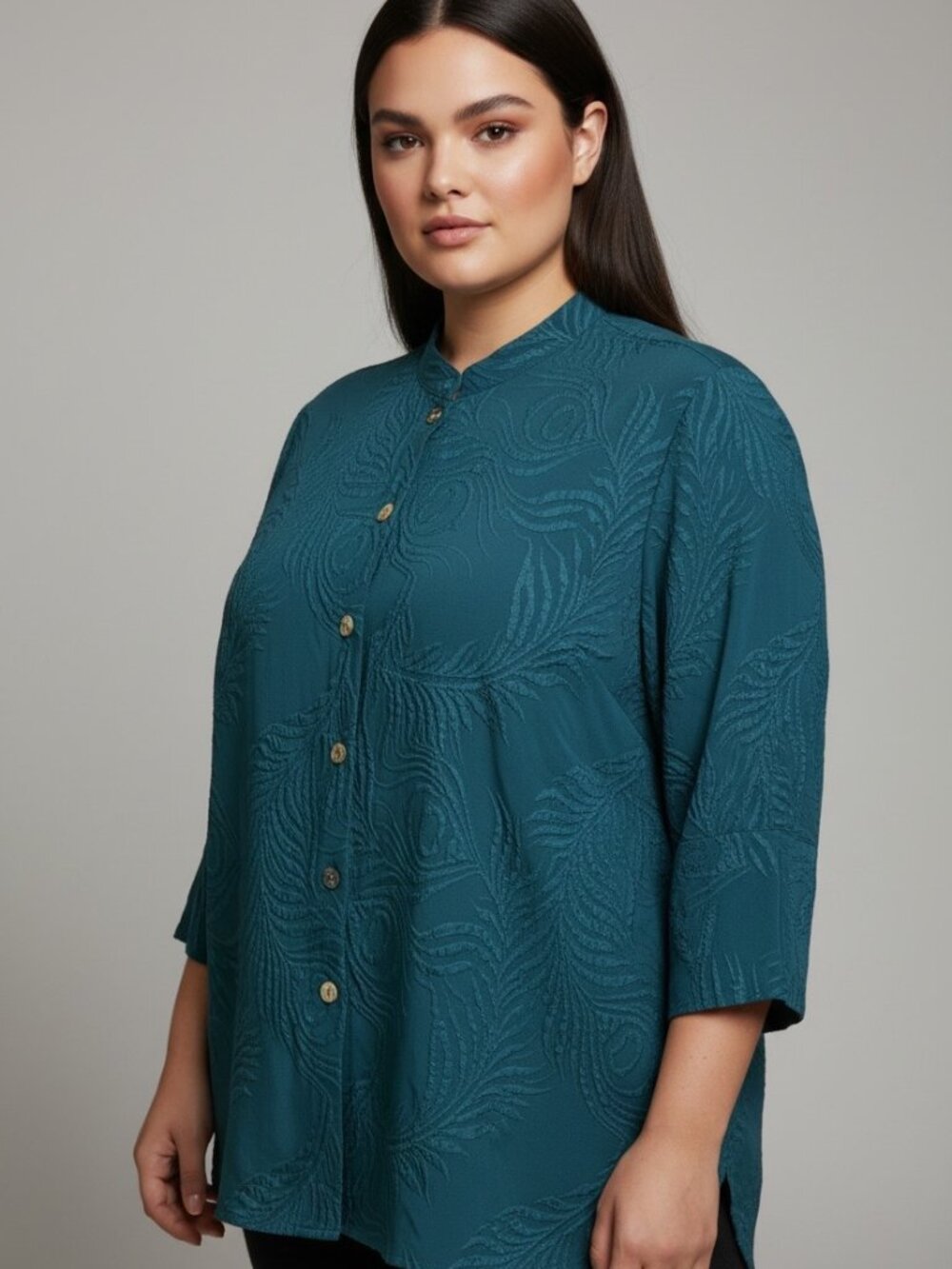 Citron Santa Monica Tunic Top Womens 1X Teal 3/4 Sleeve SILK length sleeves